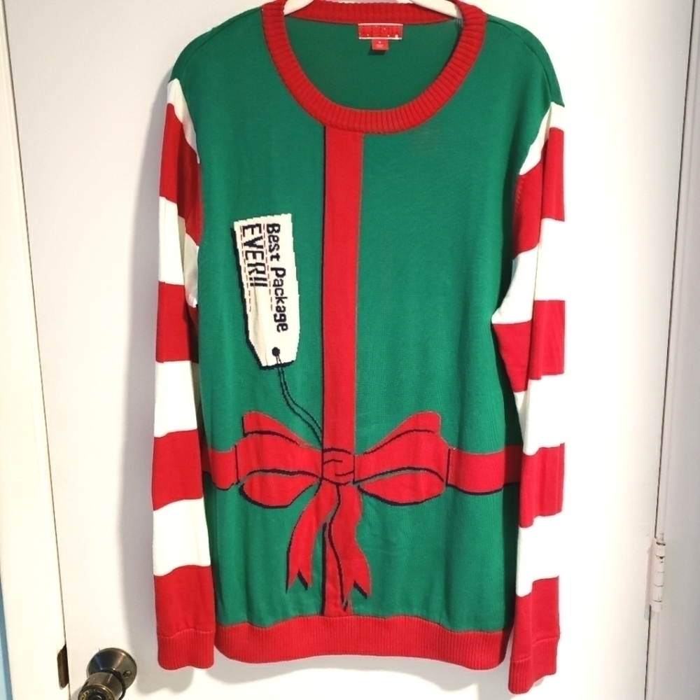 UGLY CHRISTMAS SWEATER- BEST PACKAGE EVER Sz M